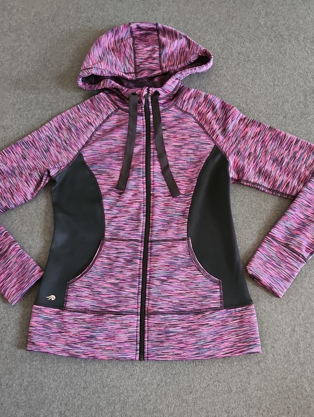 Ideology Women's Purple & Pink Scuba Hoodie Full Zip Active Wear Top Size Small